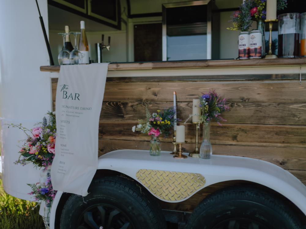 Detail image of decorations on a mobile bar