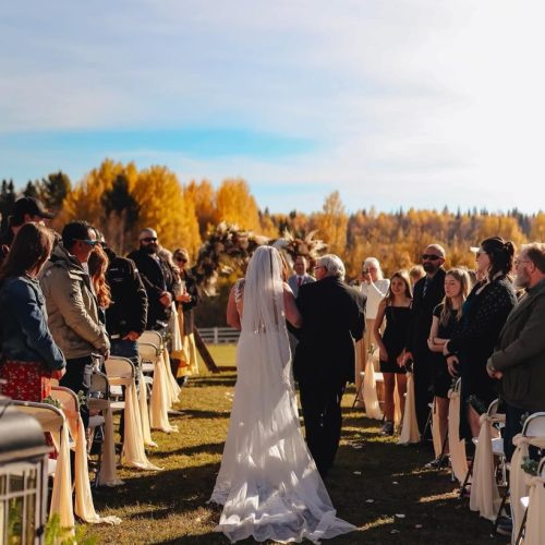 A bride walking down the aisle